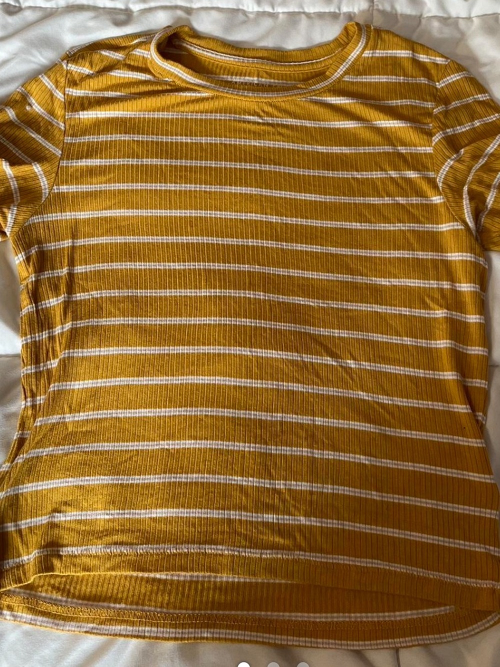American Eagle Outfitters Yellow and White Striped Ribbed Tee